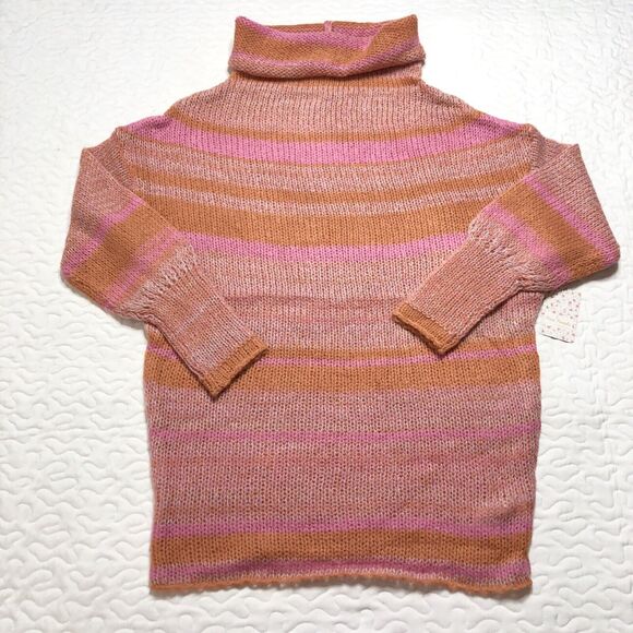 NWT Free People Candy Stripe Tunic Sweater Pullover Sm Flowers Combo OB1043829 - Picture 1 of 9